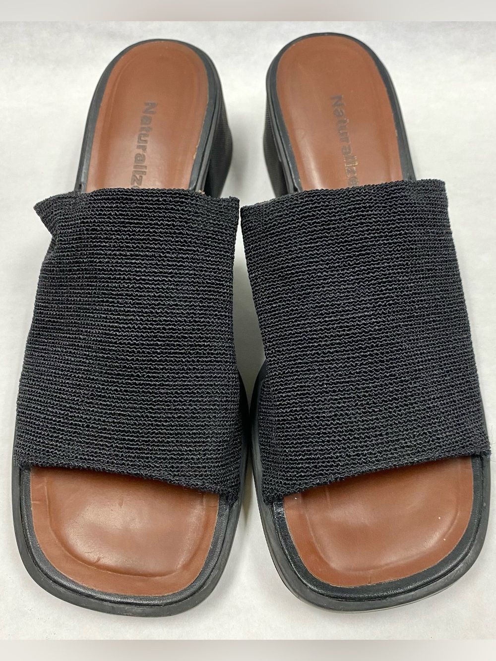 Naturalizer Black Knit Slip On Mules Block Heel Chunky Open Toe Size 8 N